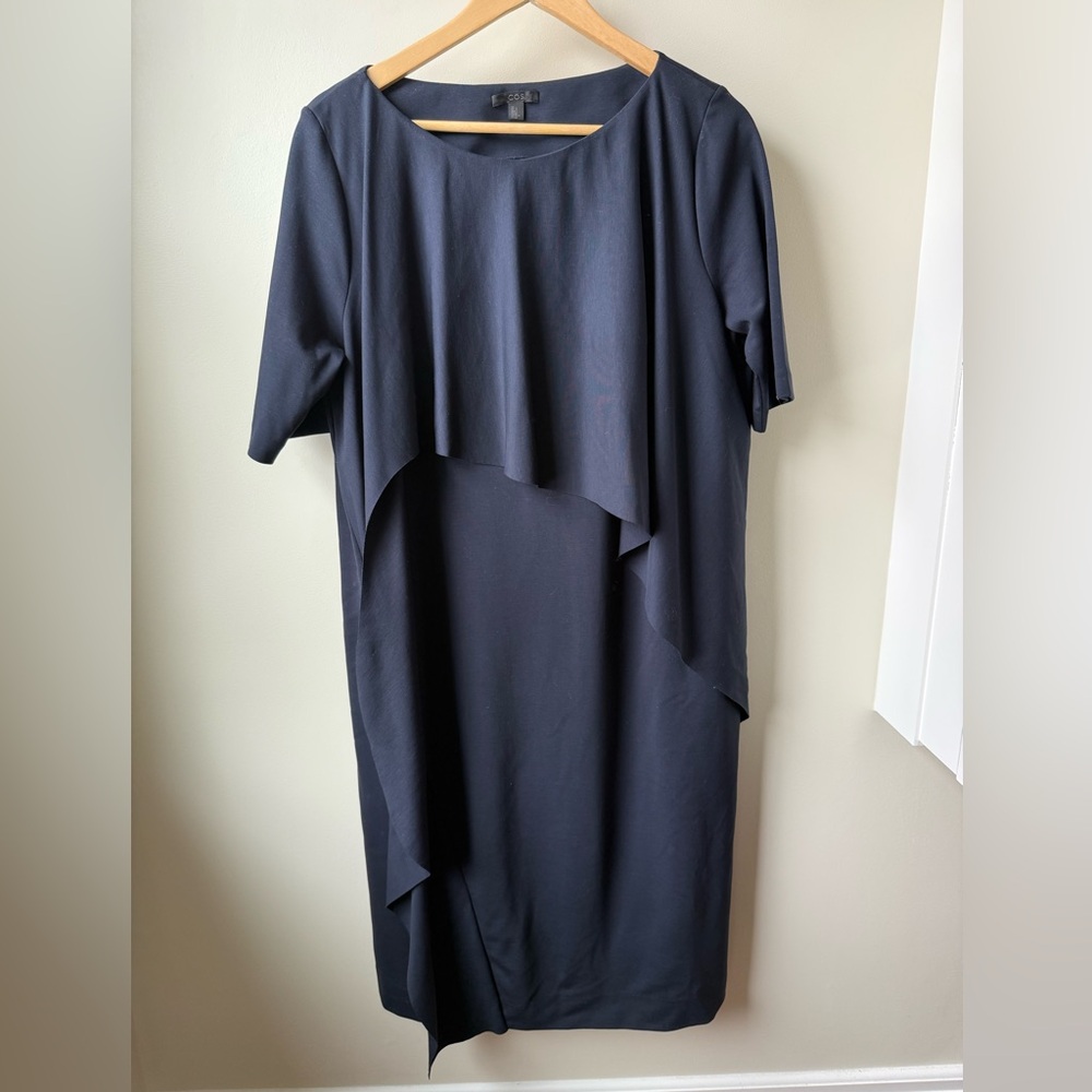 COS T Shirt Dress Layered Navy Blue Scandi Contemporary Modern Oversized Comfy L